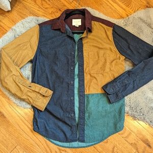 American Eagle AE Classic Corduroy Button Down Shirt Colorblock 100 Cotton